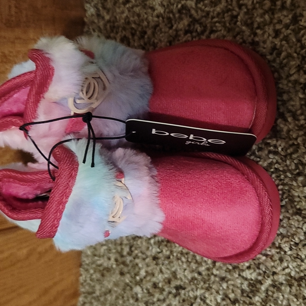 BEBE GIRLS DARK PINK Rainbow faux fur BOOTS: NWT: TODDLER 6